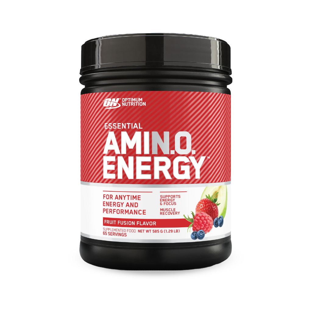 Close-up of Amino Energy flavor options with fresh fruits