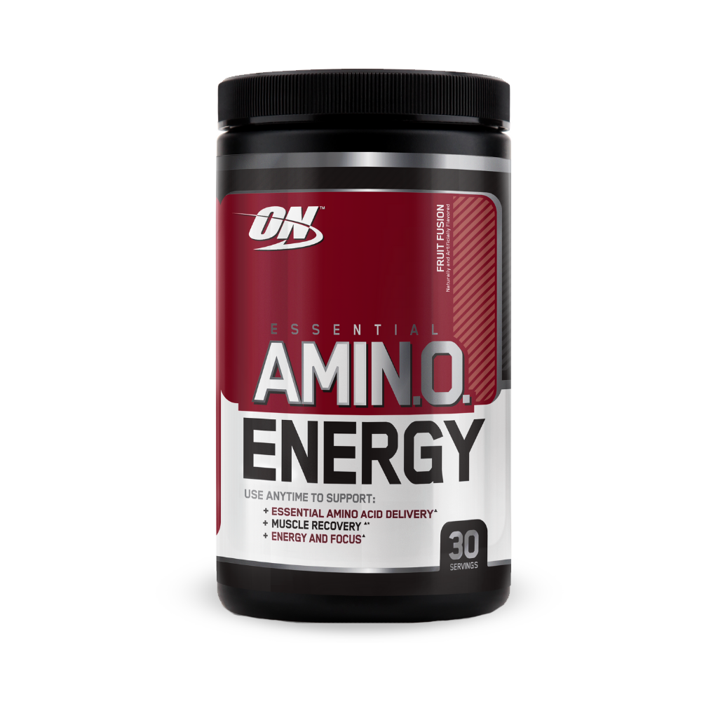 Close-up of Amino Energy flavor options with fresh fruits