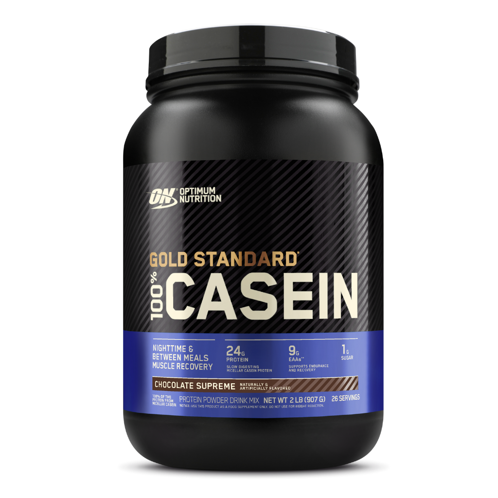 Optimum Nutrition Nighttime Casein Protein powder in a scoop, showcasing its creamy texture.