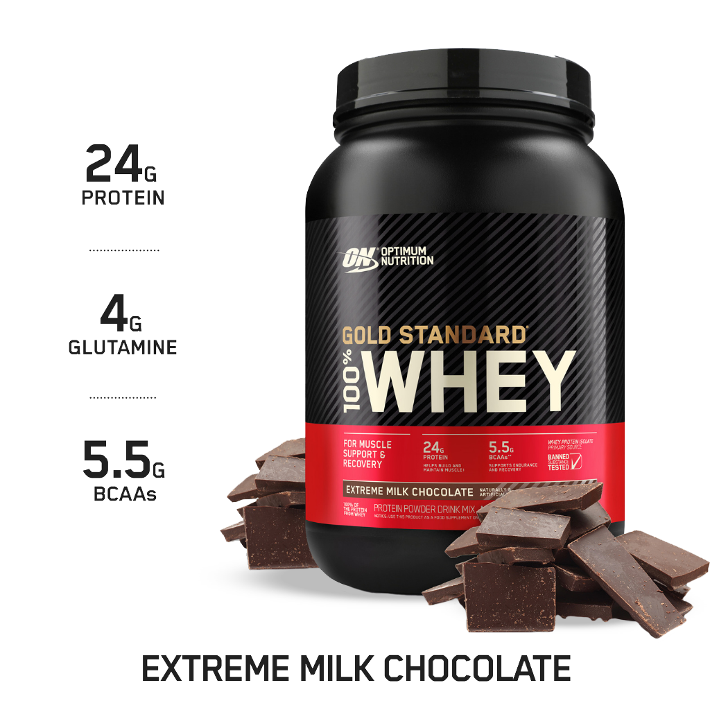 Front view of Gold Standard Performance Whey Plus packaging showing protein powder blend for muscle recovery