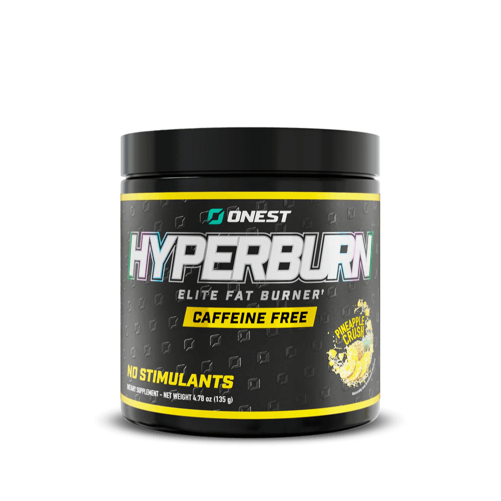 Hyperburn Energy Boost supplement bottle showcasing its caffeine-free formula for weight loss.