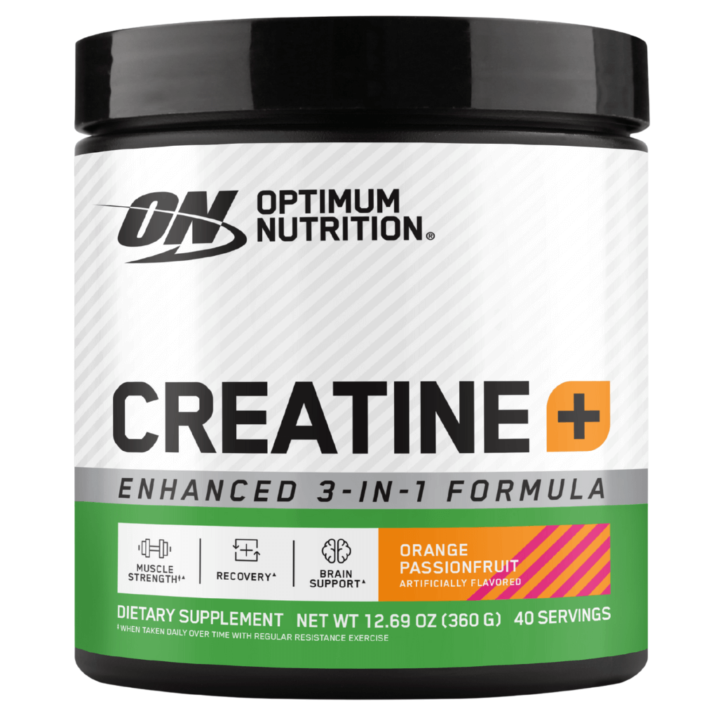 Close-up of Creatine+ powder in a scoop for muscle gain
