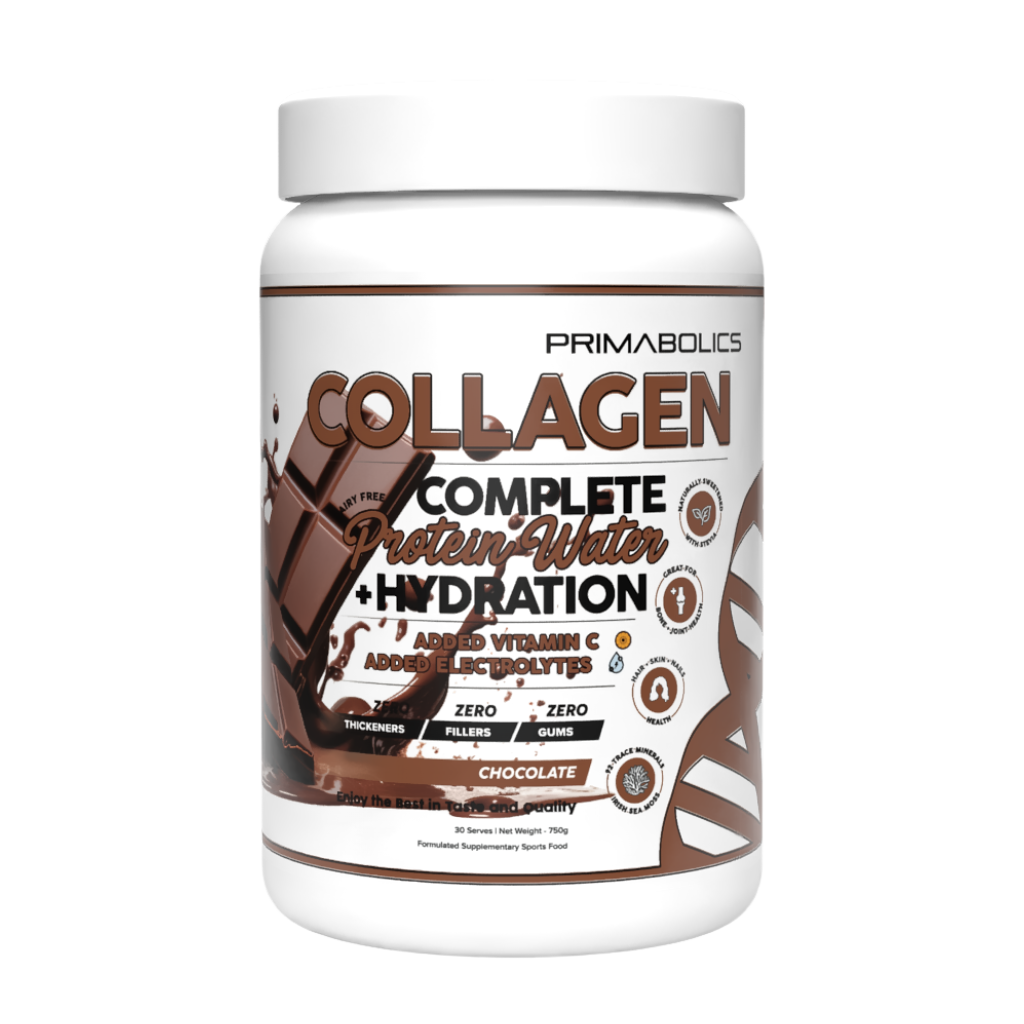 Hydrolyzed collagen protein water bottle on a kitchen counter, showcasing its sleek design.