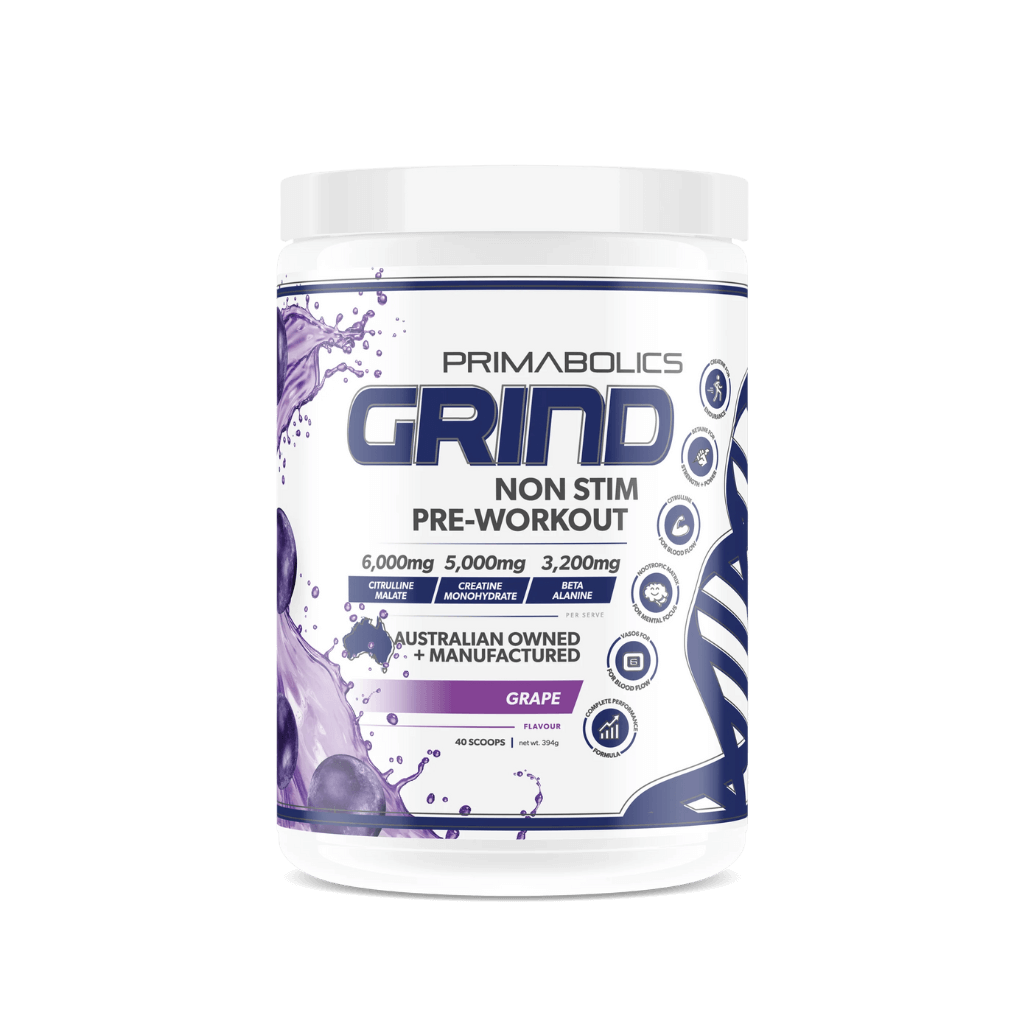 Front view of Grind Energy Focus Supplement showing the label and packaging.