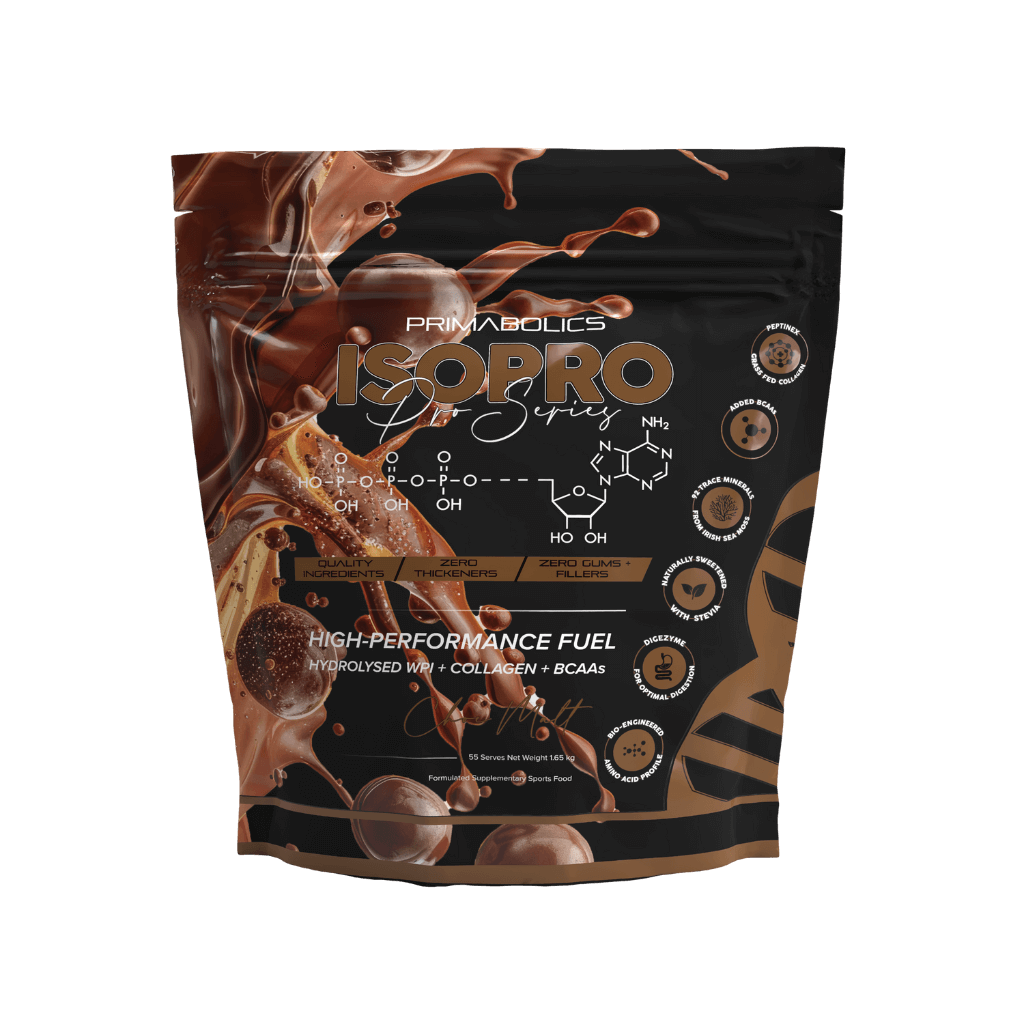 Close-up of scoop of isopro protein powder showing texture and quality
