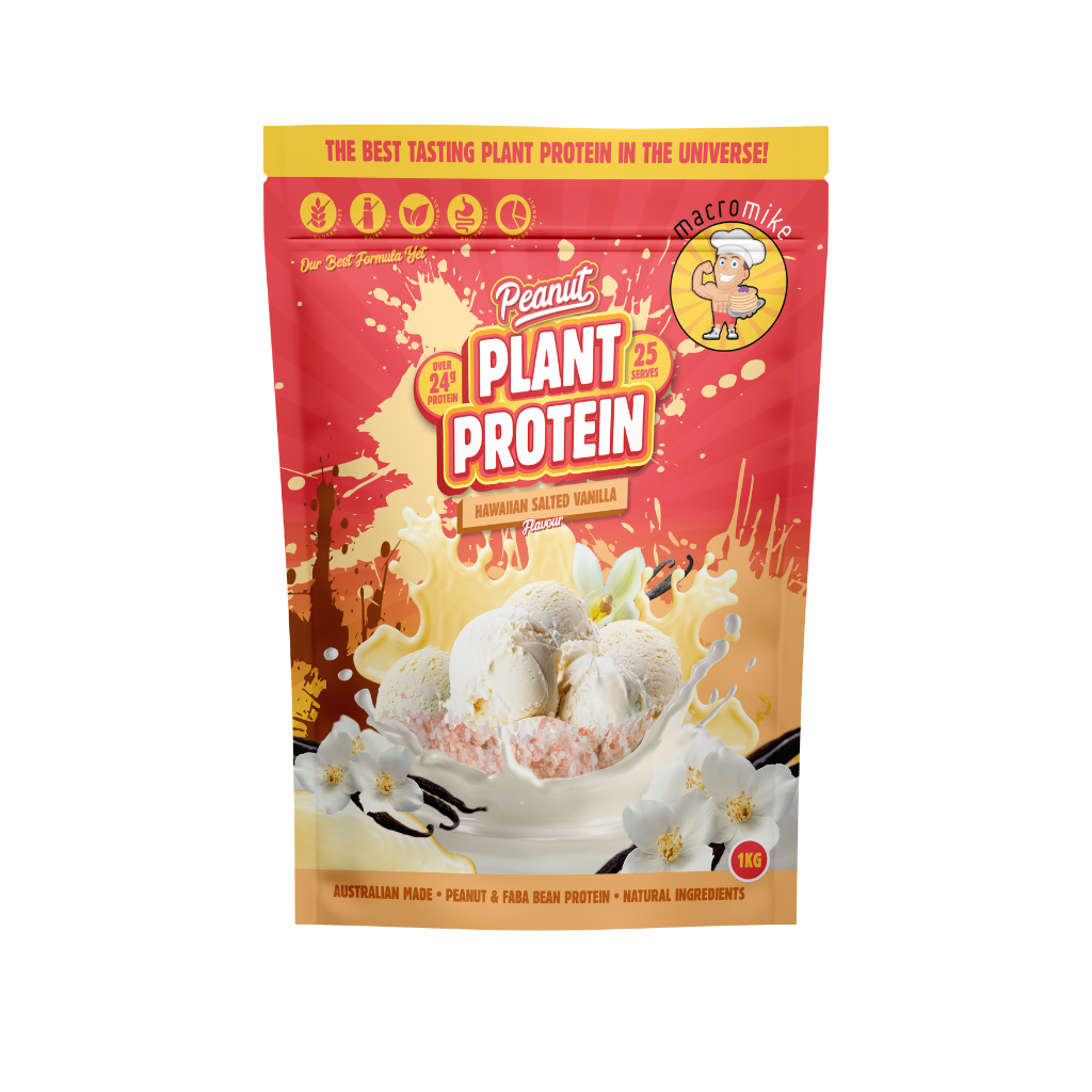 Close-up of peanut plant protein powder in a scoop for muscle gain