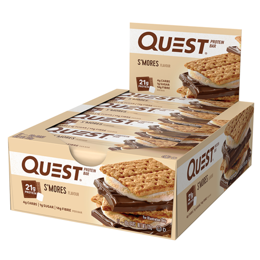 Quest High-Protein Snack Bars arranged on a table, perfect for meal replacement or a healthy snack option.