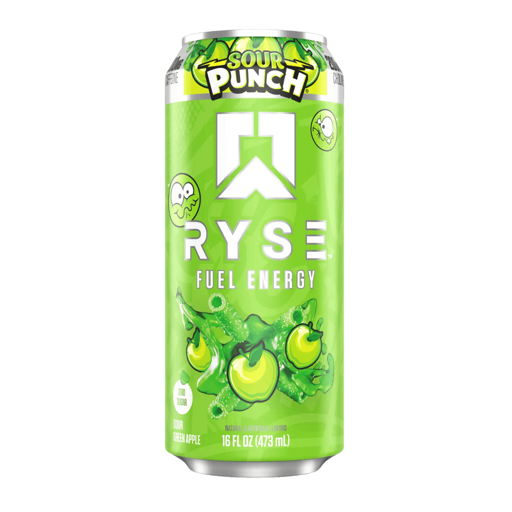 Energy shot bottle with active sports background, highlighting performance enhancement