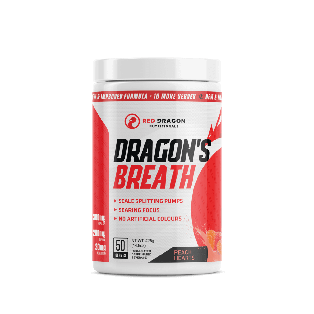 Dragon's Breath pre-workout powder in a shaker bottle, highlighting energy-boosting ingredients