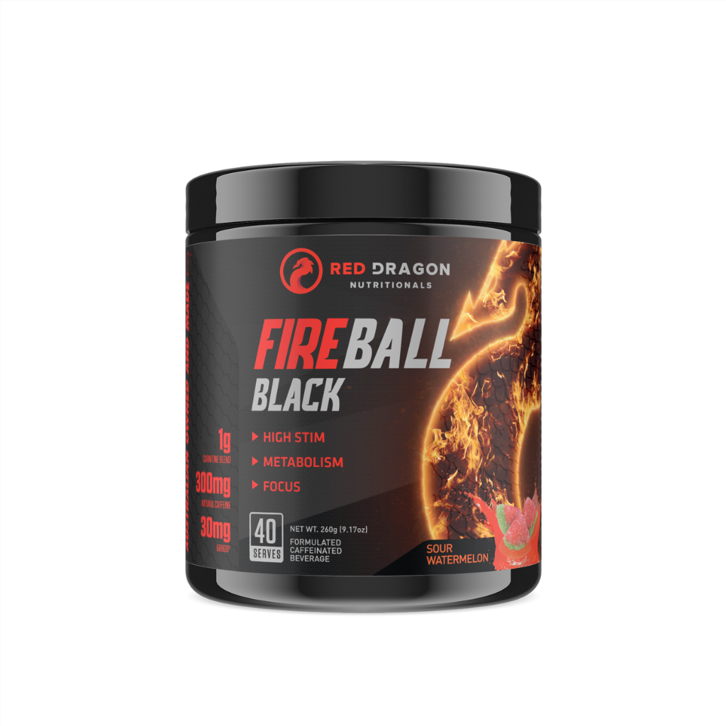 Fireball Black thermogenic fat burner capsule close-up showing high caffeine content