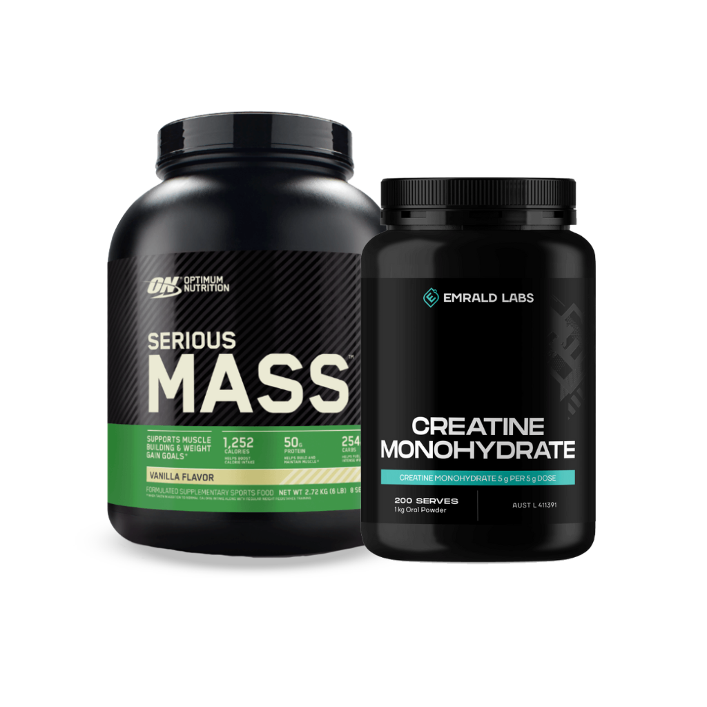 Close-up of a scoop of mass gainer with creatine monohydrate powder