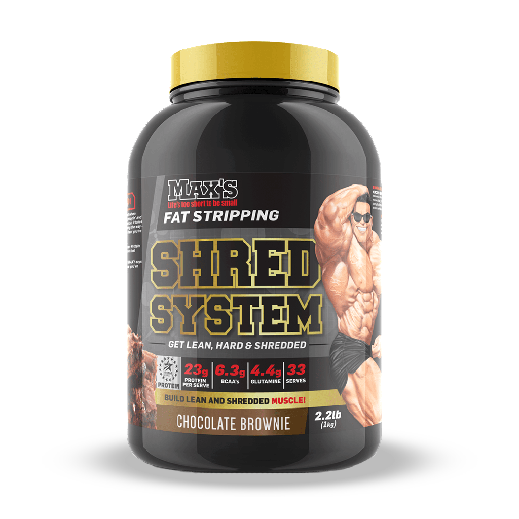 Max's Ultimate Shred System bottle showcasing its powerful fat burning formula