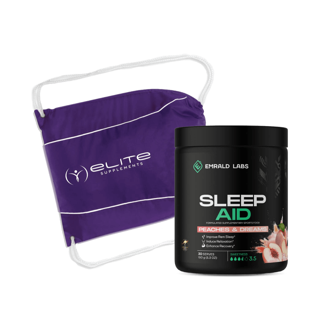 Bottle of Emerald Labs Sleep Support with free premium bag for restful nights