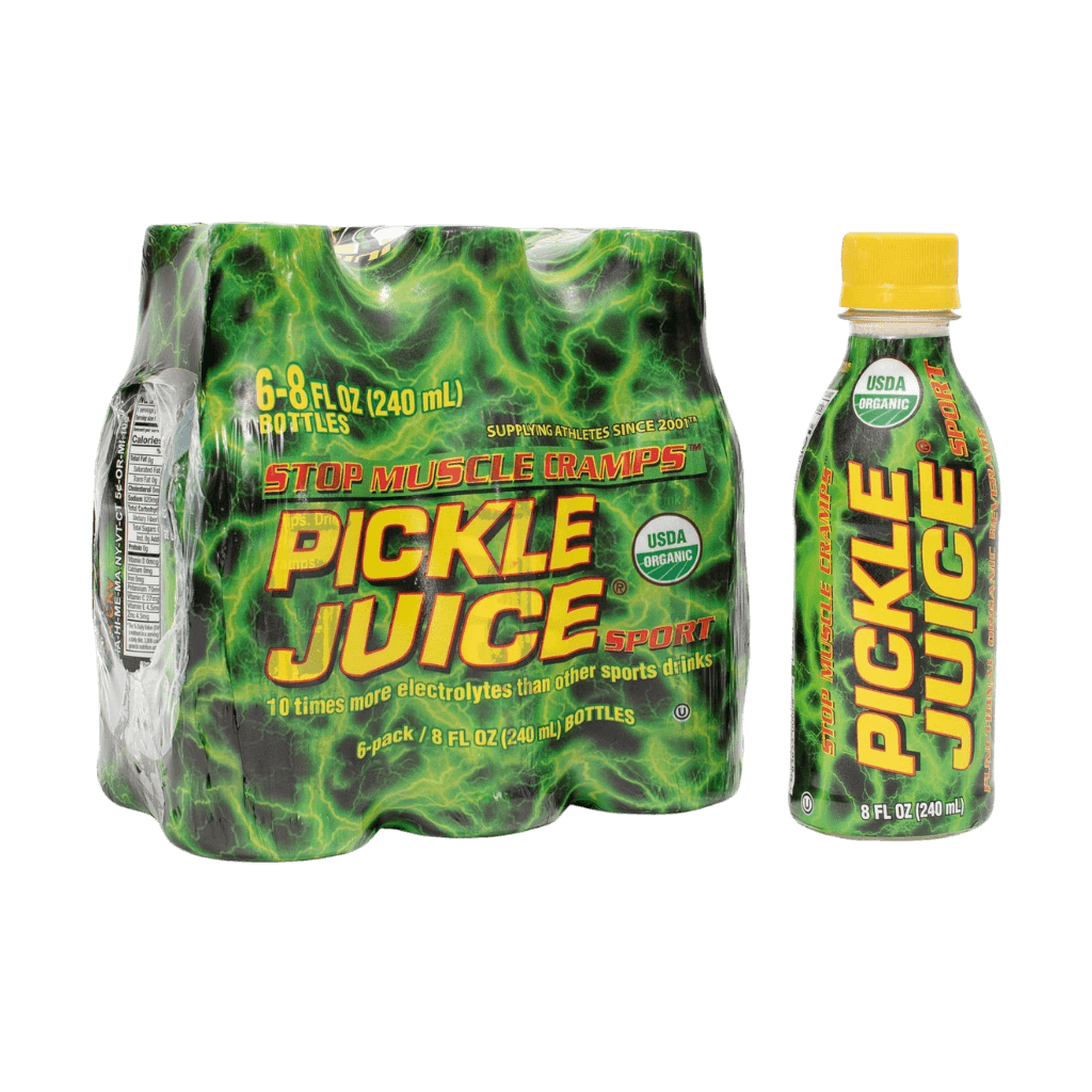 Revitalize Pickle Juice Sports Drink bottle on a gym bench