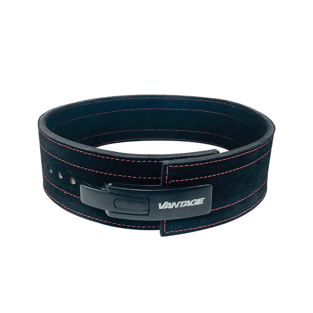 Close-up of the premium leather lever weightlifting belt showcasing its sturdy design.