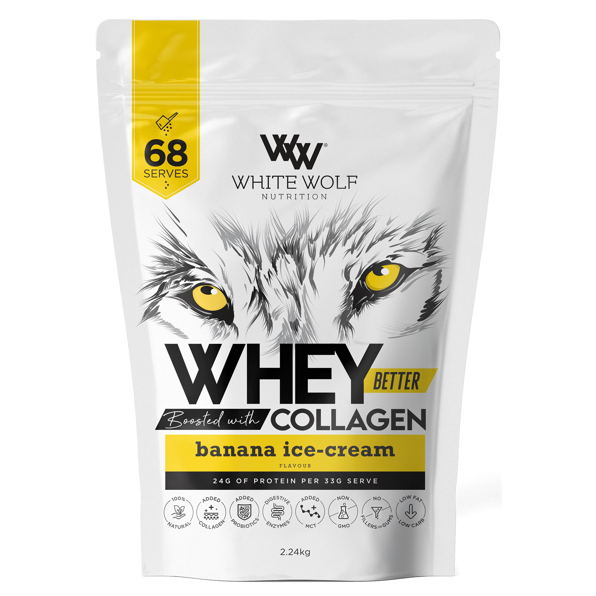 Close-up of Whey Better Protein powder scoop, highlighting quality and texture