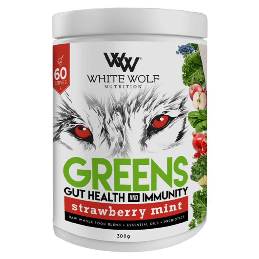Close-up of Vitality Greens Superfood Blend in a bowl, showcasing its vibrant color and texture.