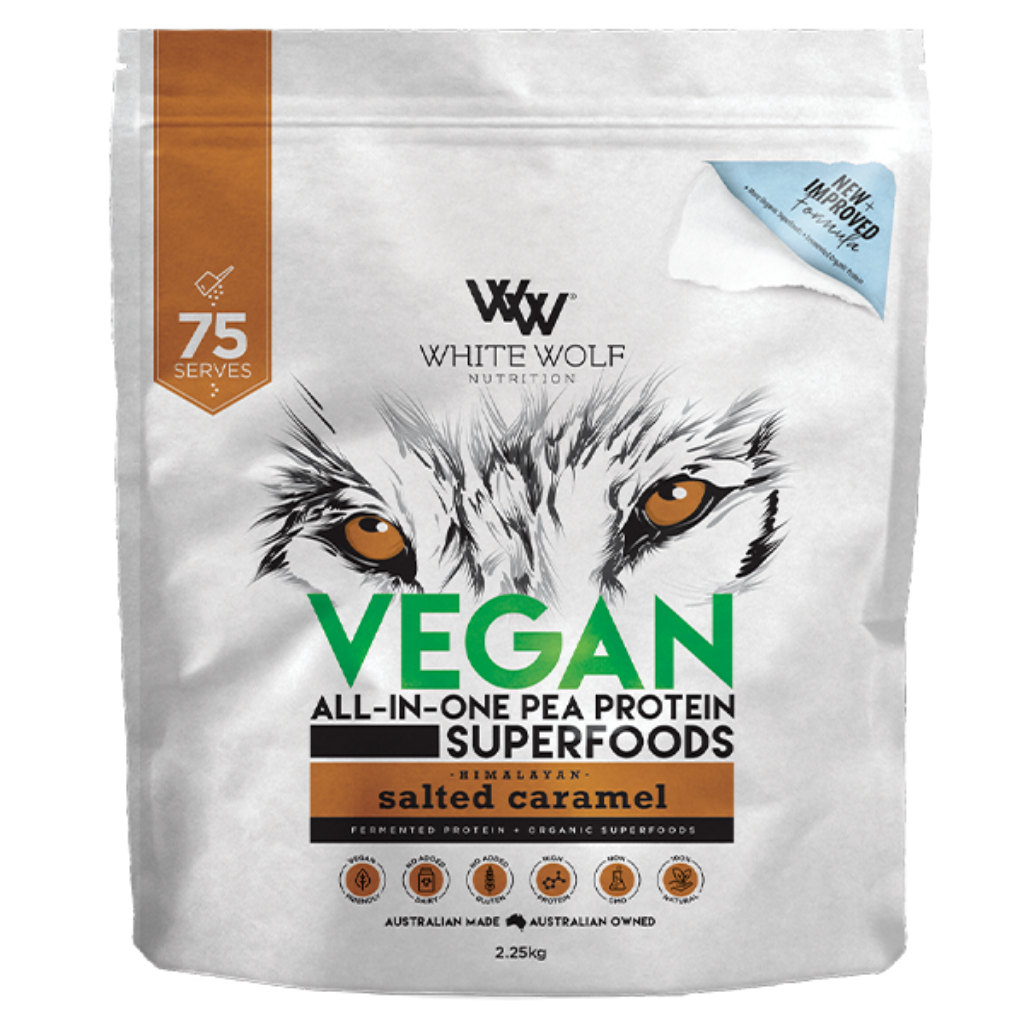 Vegan protein powder scoop with non-GMO ingredients displayed