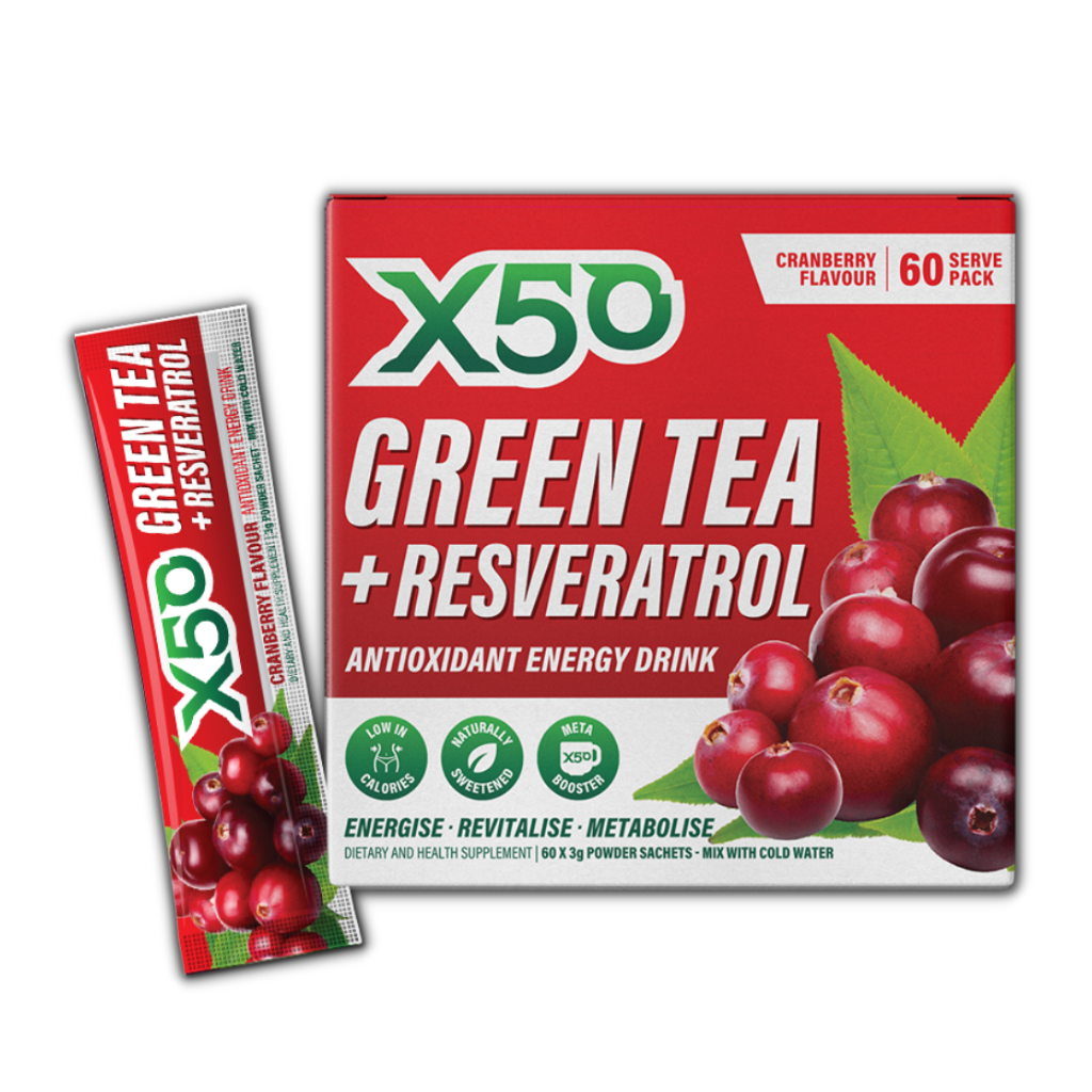 Close-up of the green tea powder and packaging, highlighting its antioxidant-rich formulation.
